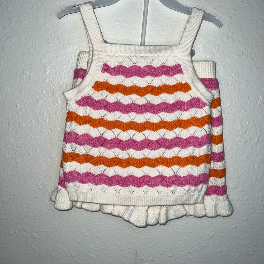 Girls Two-Piece Knit Tank & Skirt Set with Pink Daisy Top and Blue Shorts - Picture 13 of 15